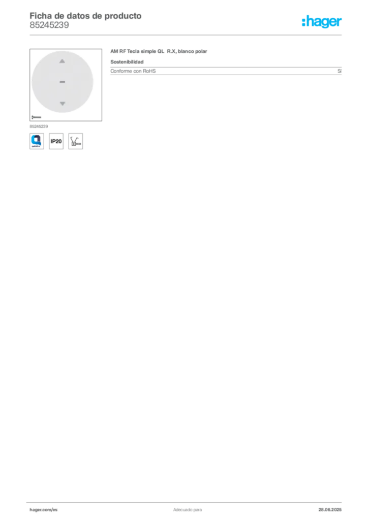 Imagen Hager Ficha de datos de producto 85245239 | Hager España