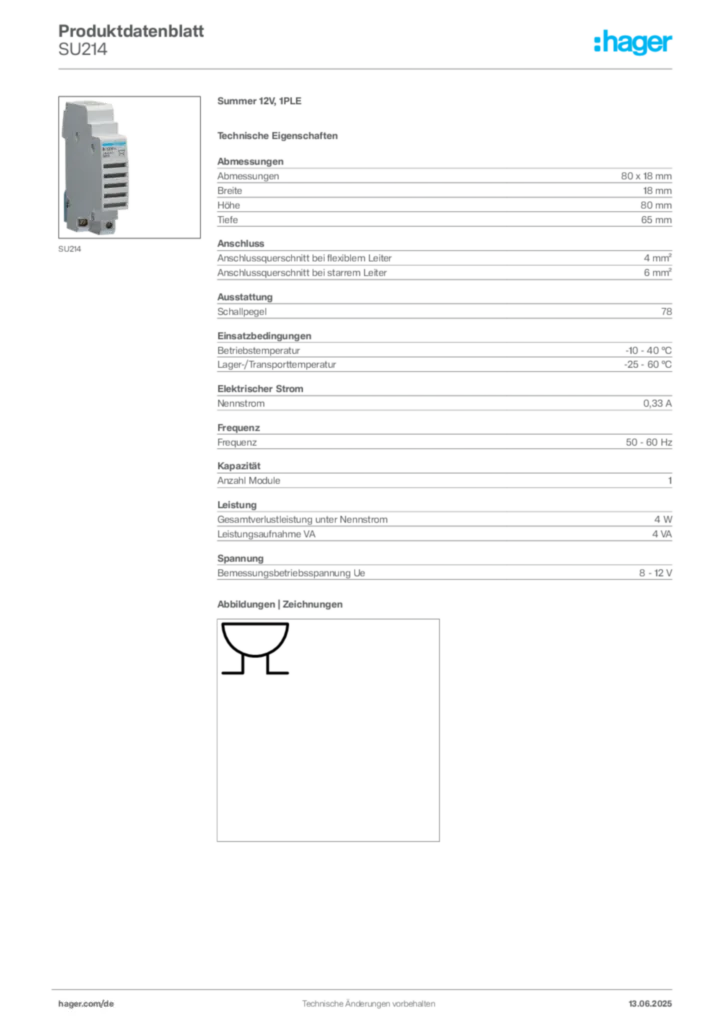 Hager Produktdatenblatt SU214