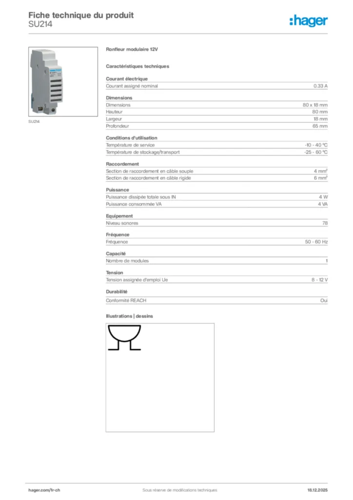 Image Hager Fiche technique du produit SU214 | Hager Suisse