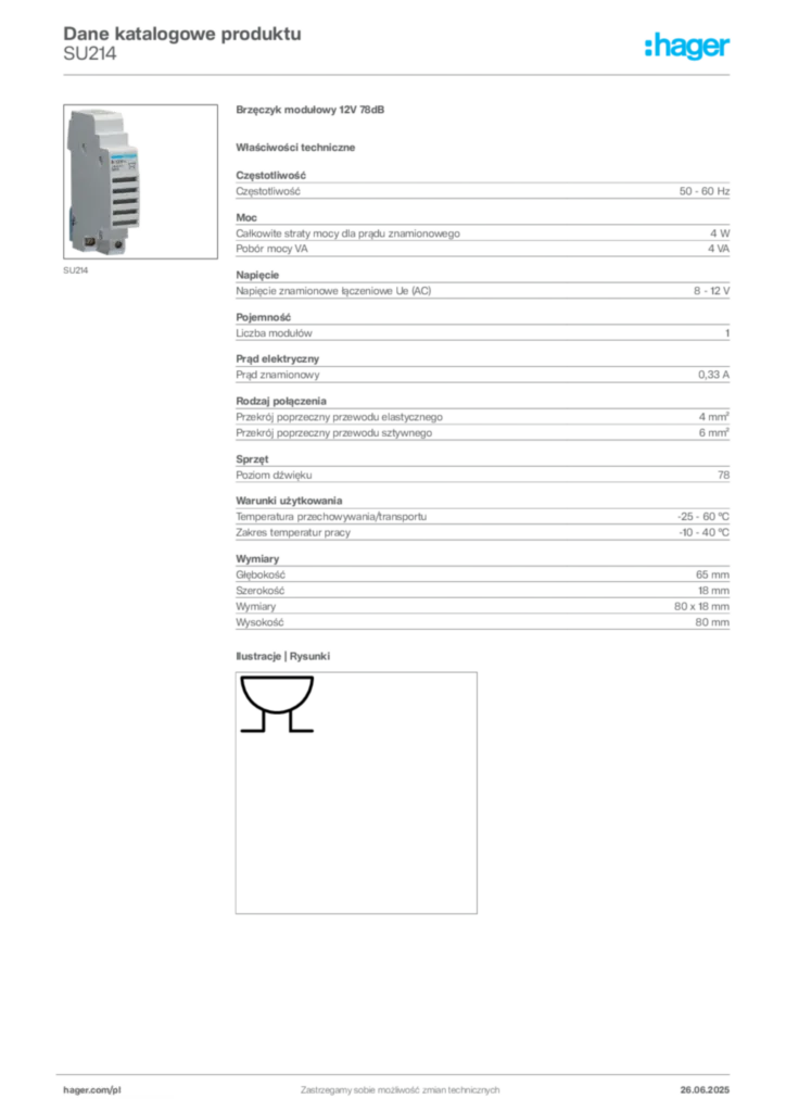 Zdjęcie Hager Karta katalogowa SU214 | Hager Polska