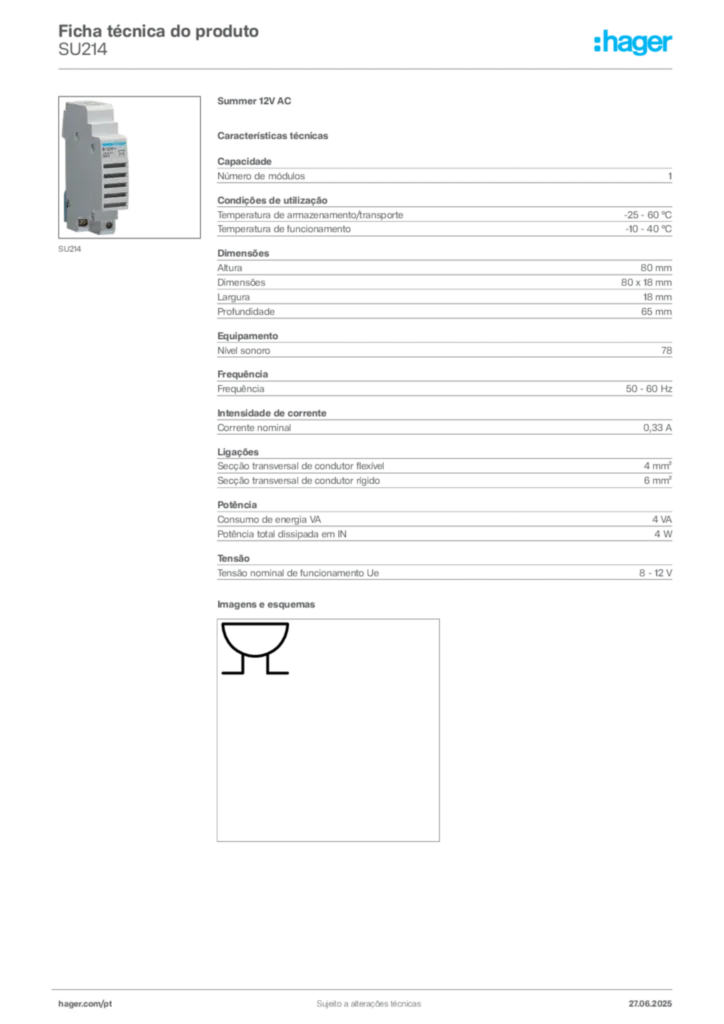 Imagem Hager Ficha técnica do produto SU214 | Hager Portugal