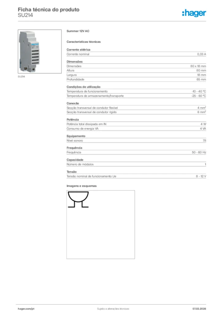 Imagem Hager Ficha técnica do produto SU214 | Hager Portugal