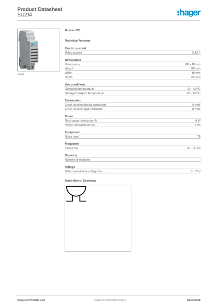 Image Hager Product data sheet SU214  | Hager