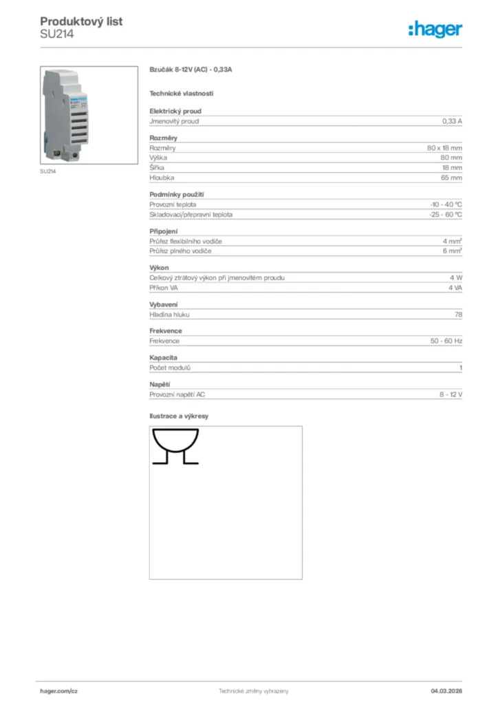 Obrázek Hager Product data sheet SU214 | Hager
