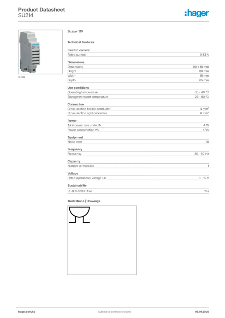 Image Hager Product data sheet SU214  | Hager