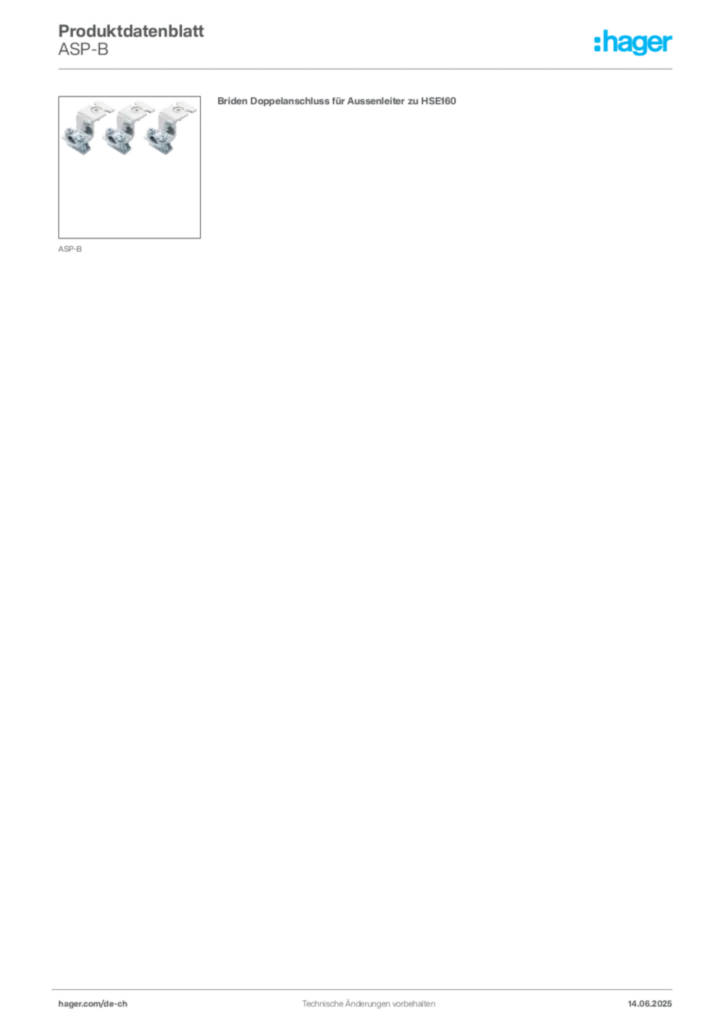 Bild Hager Produktdatenblatt ASP-B | Hager Schweiz
