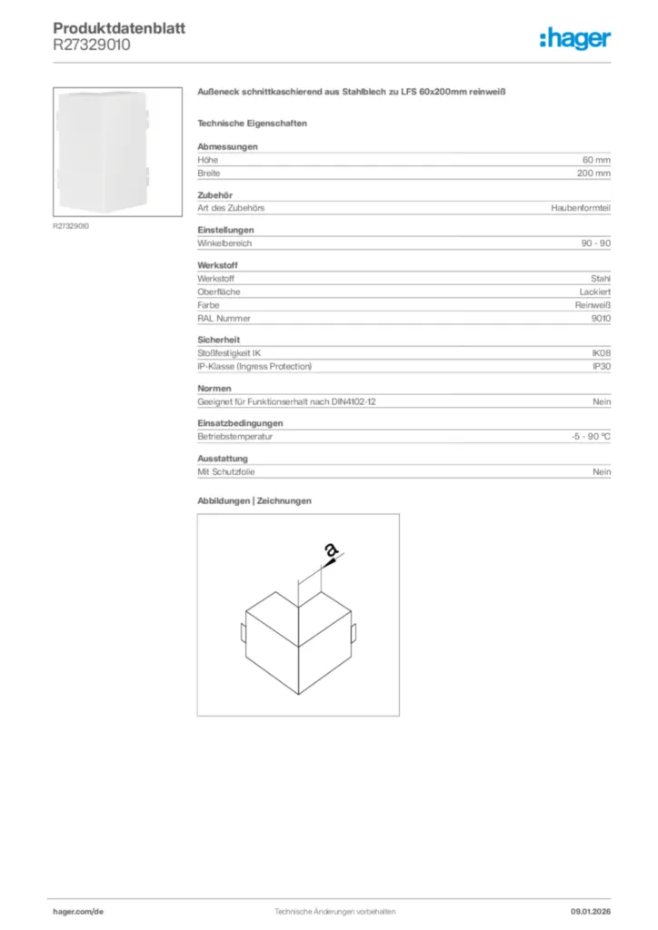 Bild Hager Produktdatenblatt R27329010 | Hager Deutschland