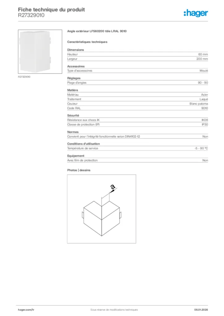 Image Hager Fiche technique du produit R27329010 | Hager France