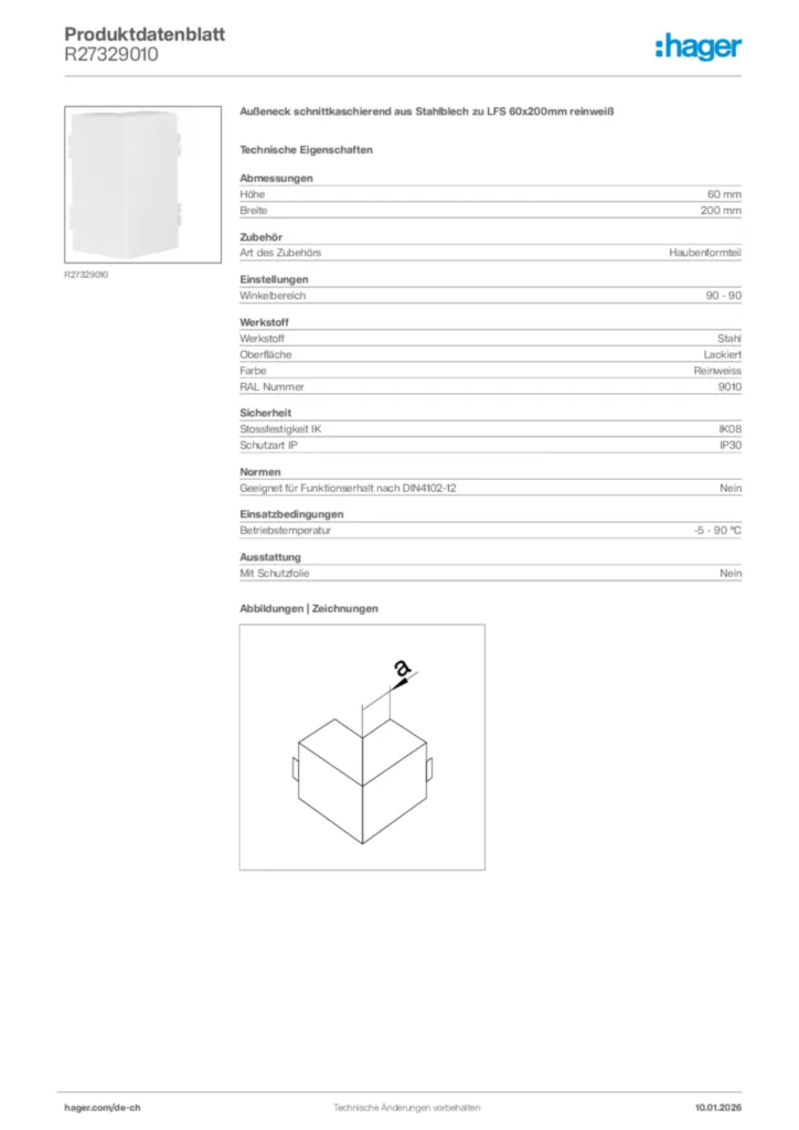 Bild Hager Produktdatenblatt R27329010 | Hager Schweiz