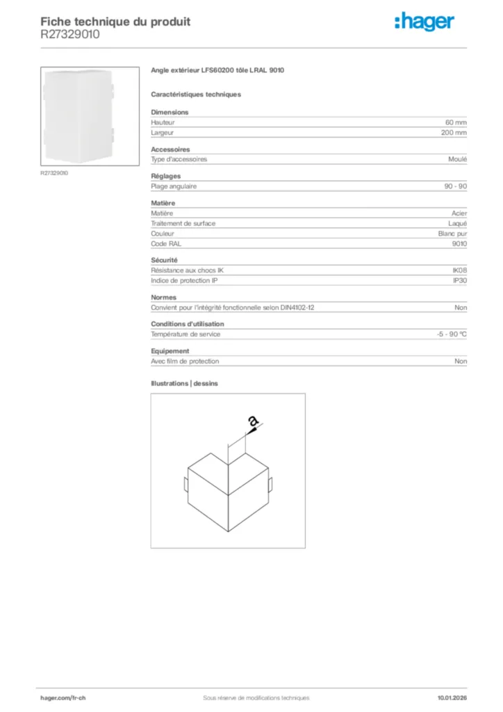 Image Hager Fiche technique du produit R27329010 | Hager Suisse