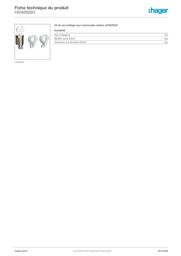 Image Hager Fiche technique du produit HXW888H | Hager France