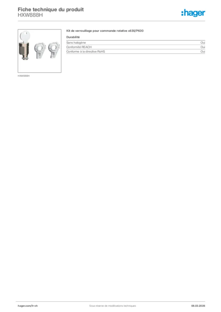 Image Hager Fiche technique du produit HXW888H | Hager Suisse