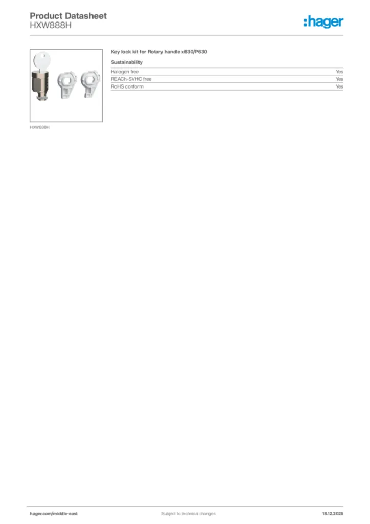 Image Hager Product data sheet HXW888H  | Hager