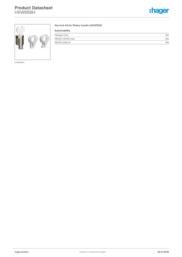 Image Hager Product data sheet HXW888H  | Hager Australia