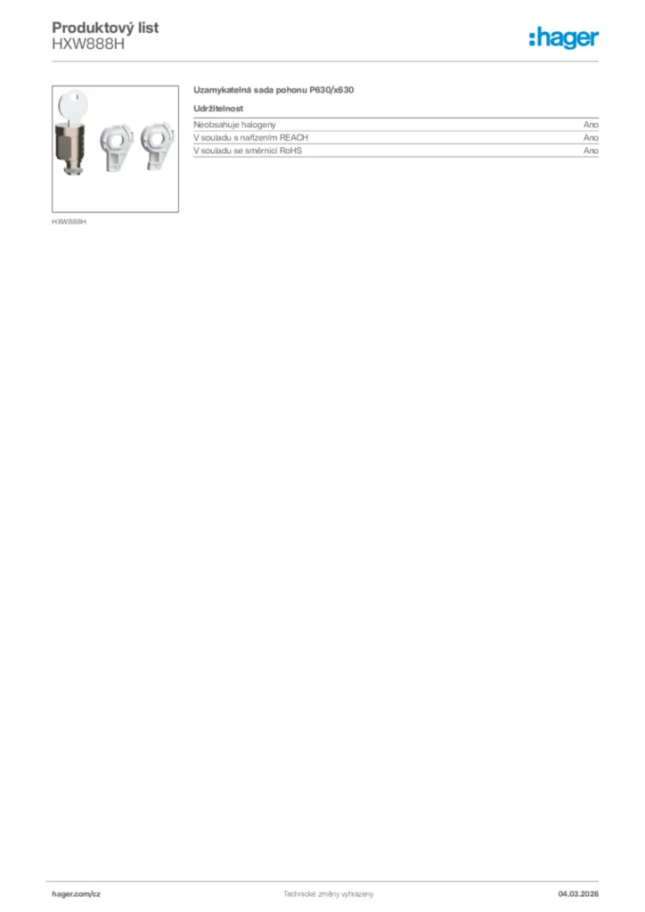 Obrázek Hager Product data sheet HXW888H | Hager
