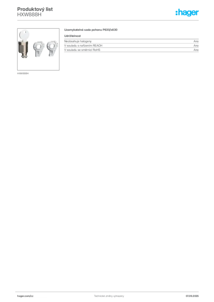 Obrázek Hager Produktový list HXW888H | Hager