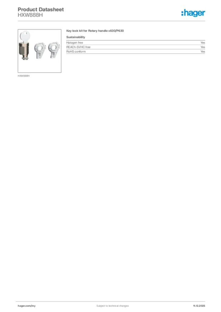 Image Hager Product data sheet HXW888H  | Hager