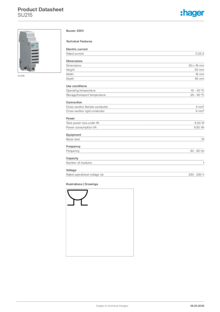 Image Hager Product data sheet SU215  | Hager Africa