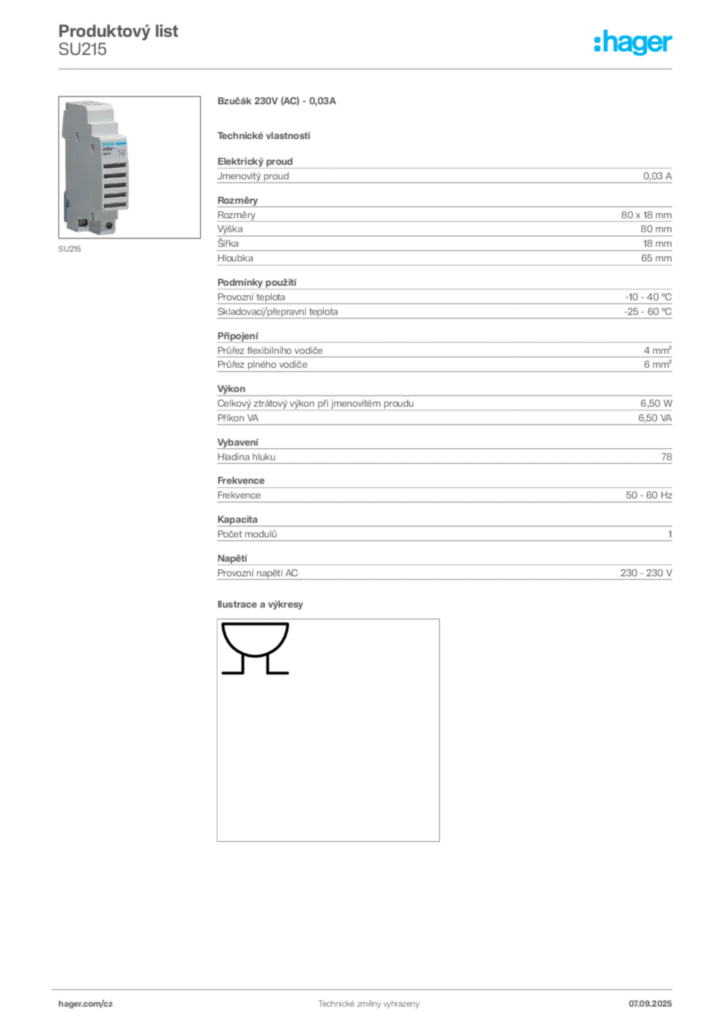 Obrázek Hager Produktový list SU215 | Hager