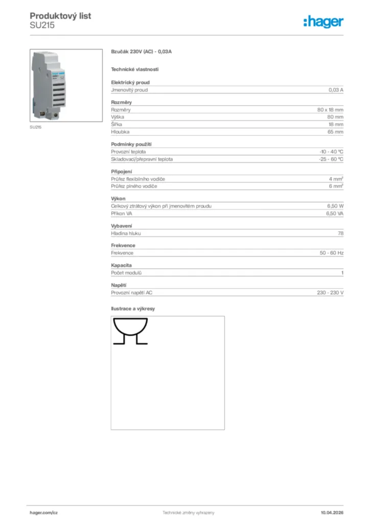 Obrázek Hager Product data sheet SU215 | Hager