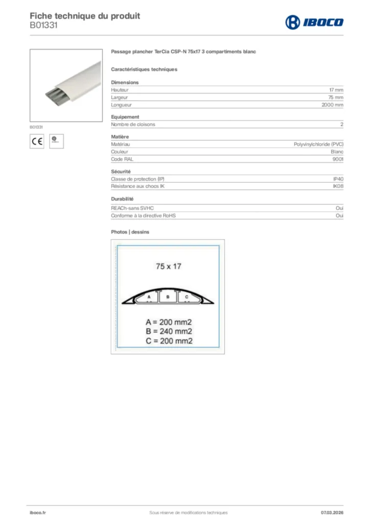 Image Iboco Fiche technique du produit B01331 | Hager France