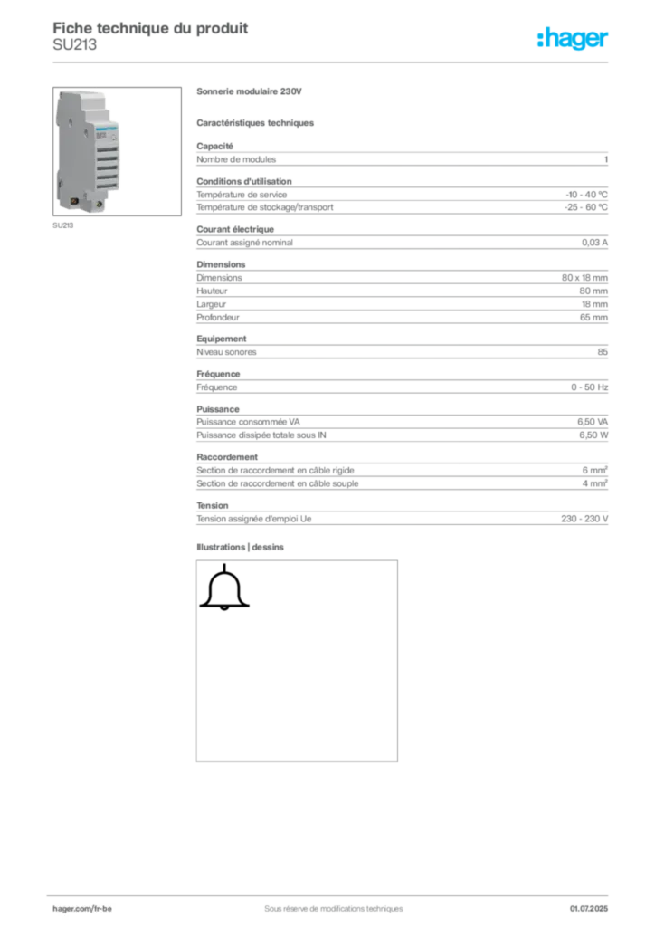Image Hager Fiche technique du produit SU213 | Hager Belgique