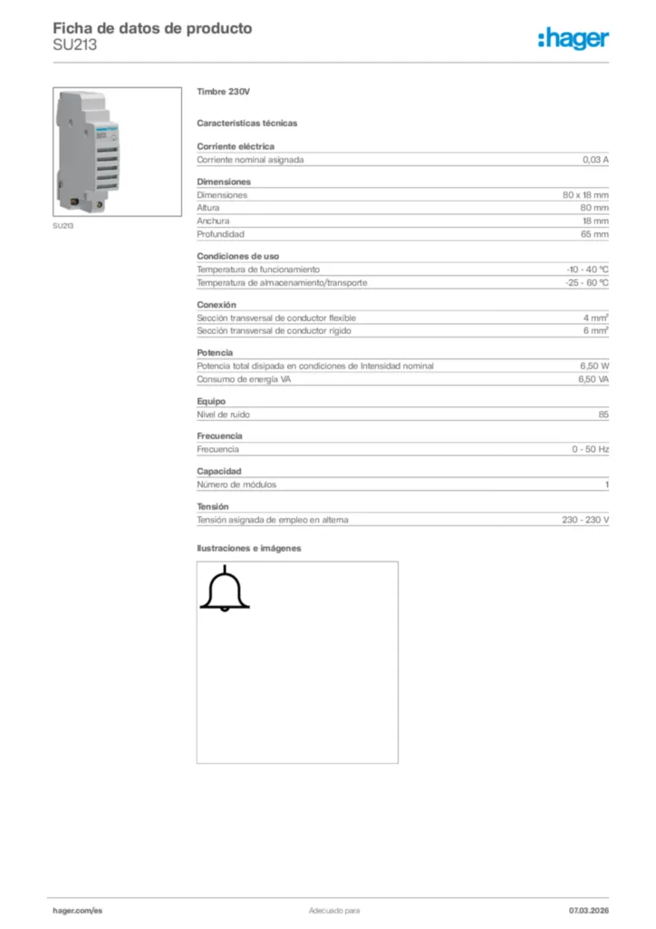 Imagen Hager Ficha de datos de producto SU213 | Hager España