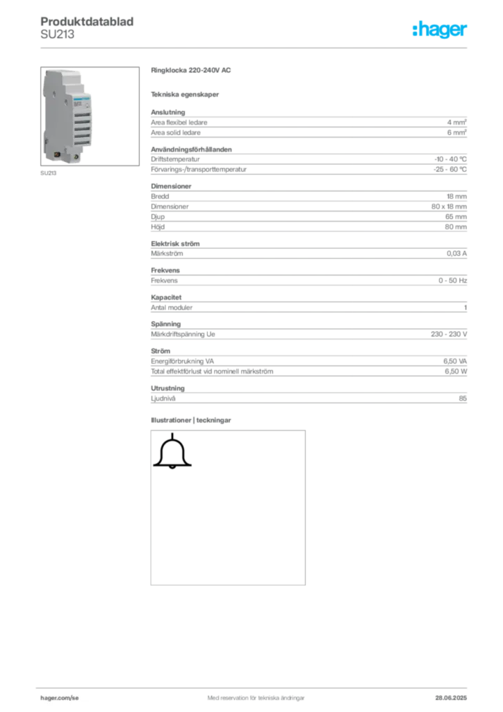 Bild Hager Produktdatablad SU213 | Hager Sverige