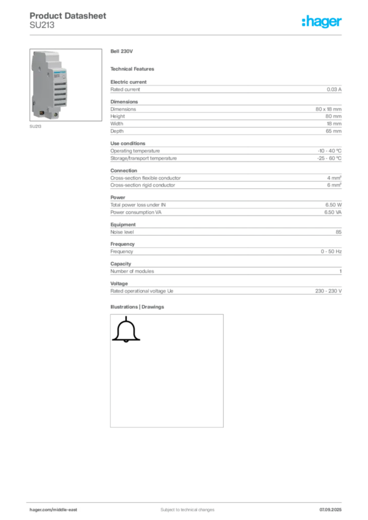 Image Hager Product data sheet SU213  | Hager