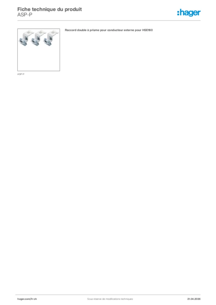 Image Hager Fiche technique du produit ASP-P | Hager Suisse