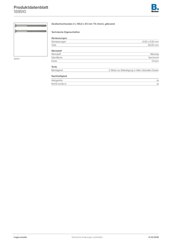 Bild Berker Produktdatenblatt 189510 | Hager Deutschland