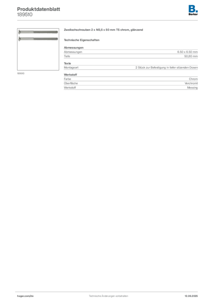 Bild Berker Produktdatenblatt 189510 | Hager Deutschland