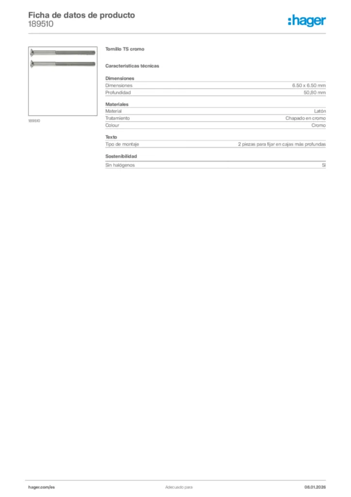 Imagen Hager Ficha de datos de producto 189510 | Hager España