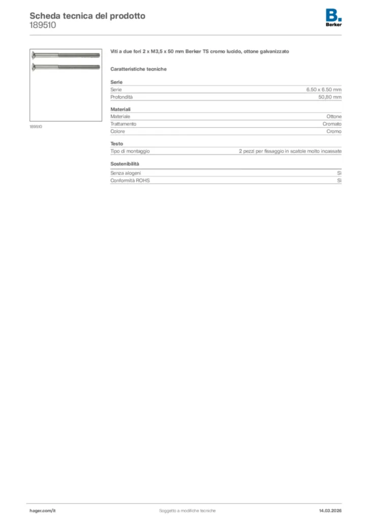 Immagine Berker Scheda tecnica del prodotto 189510 | Hager Italia