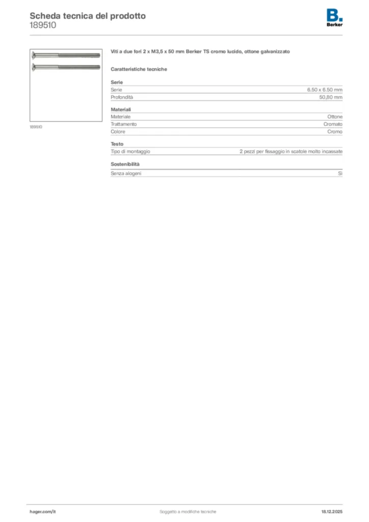 Immagine Berker Scheda tecnica del prodotto 189510 | Hager Italia