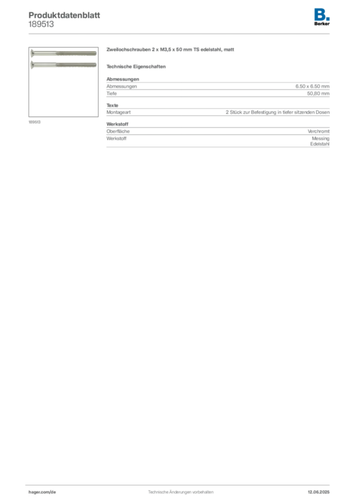 Bild Berker Produktdatenblatt 189513 | Hager Deutschland
