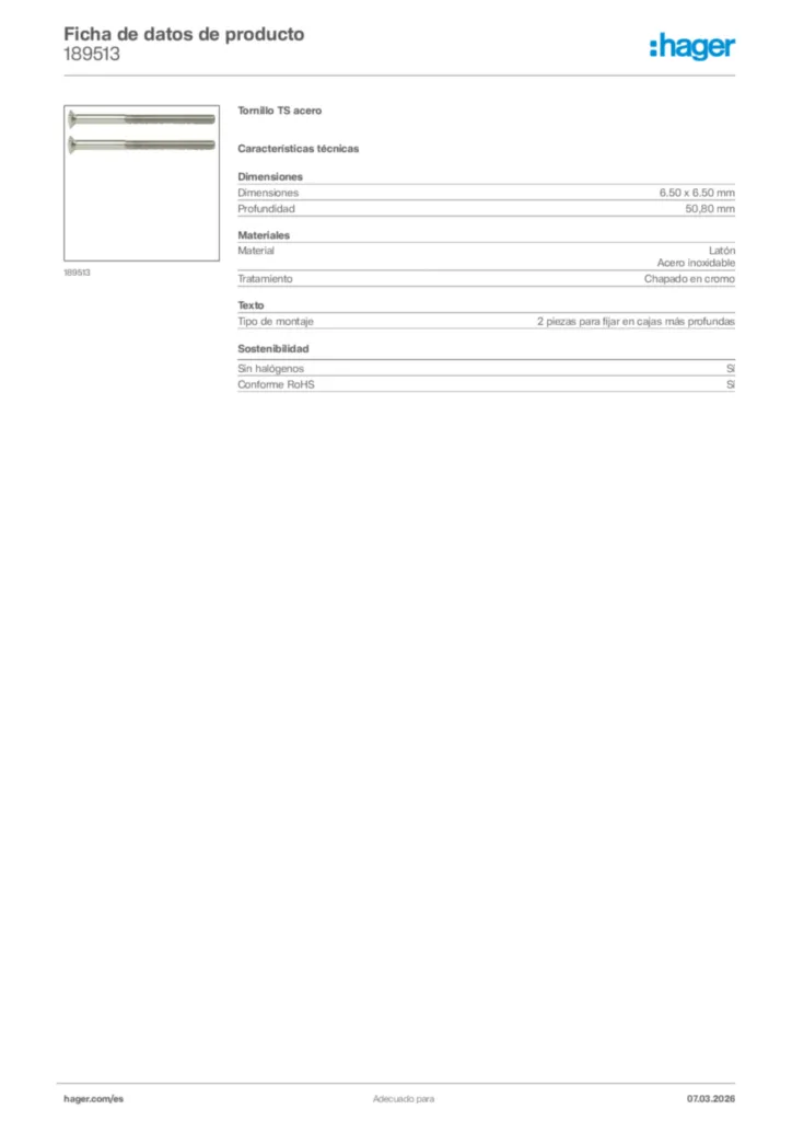 Imagen Hager Ficha de datos de producto 189513 | Hager España