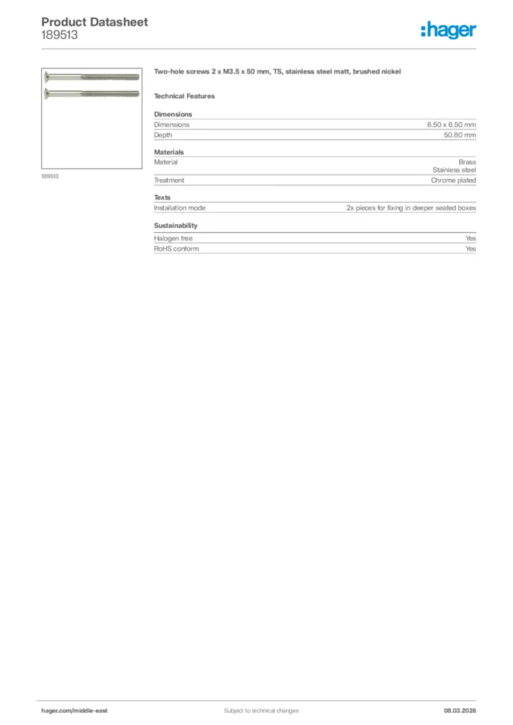 Image Hager Product data sheet 189513  | Hager