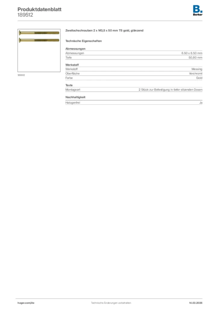 Bild Berker Produktdatenblatt 189512 | Hager Deutschland