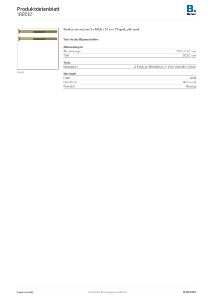 Bild Berker Produktdatenblatt 189512 | Hager Deutschland