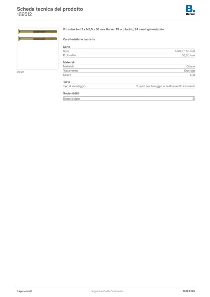 Immagine Berker Scheda tecnica del prodotto 189512 | Hager Italia