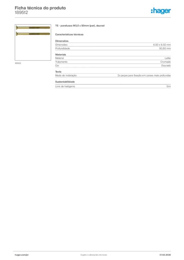 Imagem Hager Ficha técnica do produto 189512 | Hager Portugal