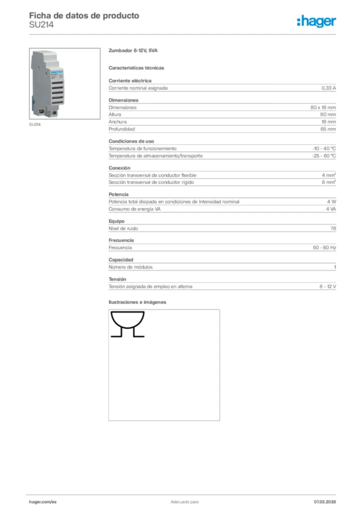 Imagen Hager Ficha de datos de producto SU214 | Hager España