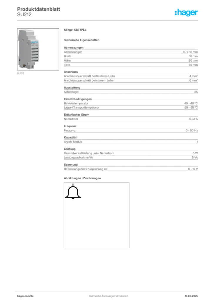 Hager Produktdatenblatt SU212