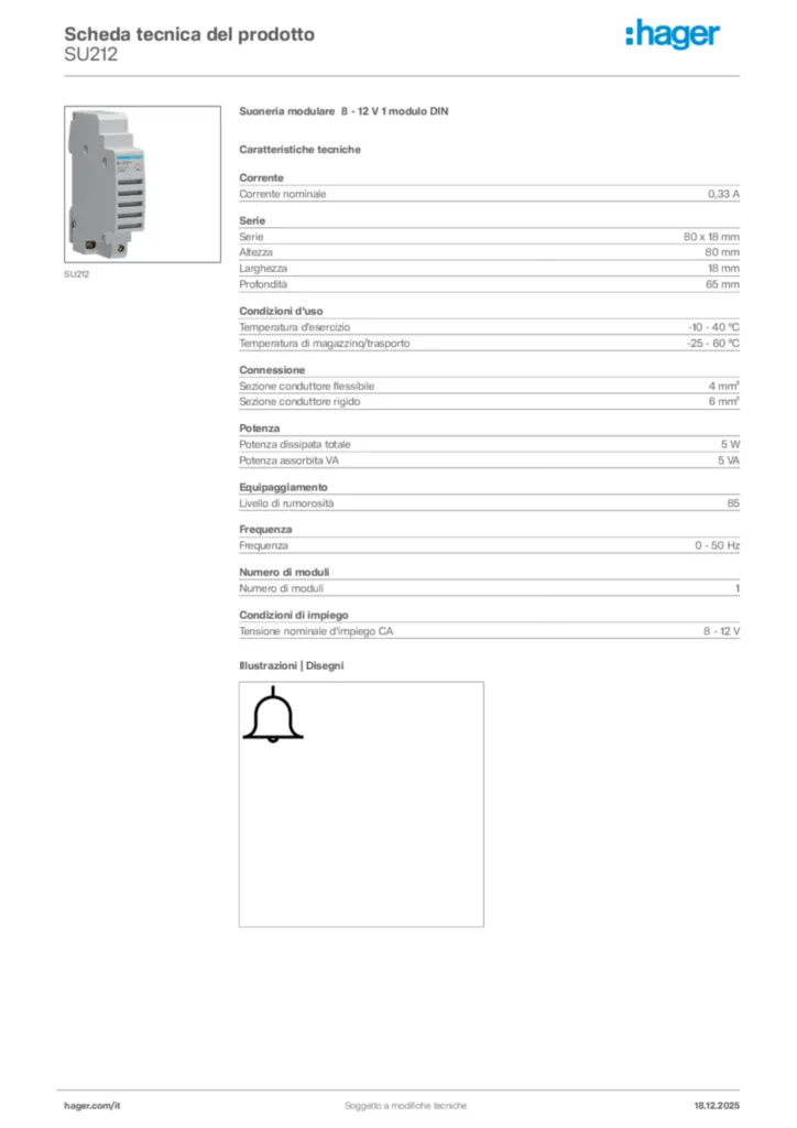 Immagine Hager Scheda tecnica del prodotto SU212 | Hager Italia