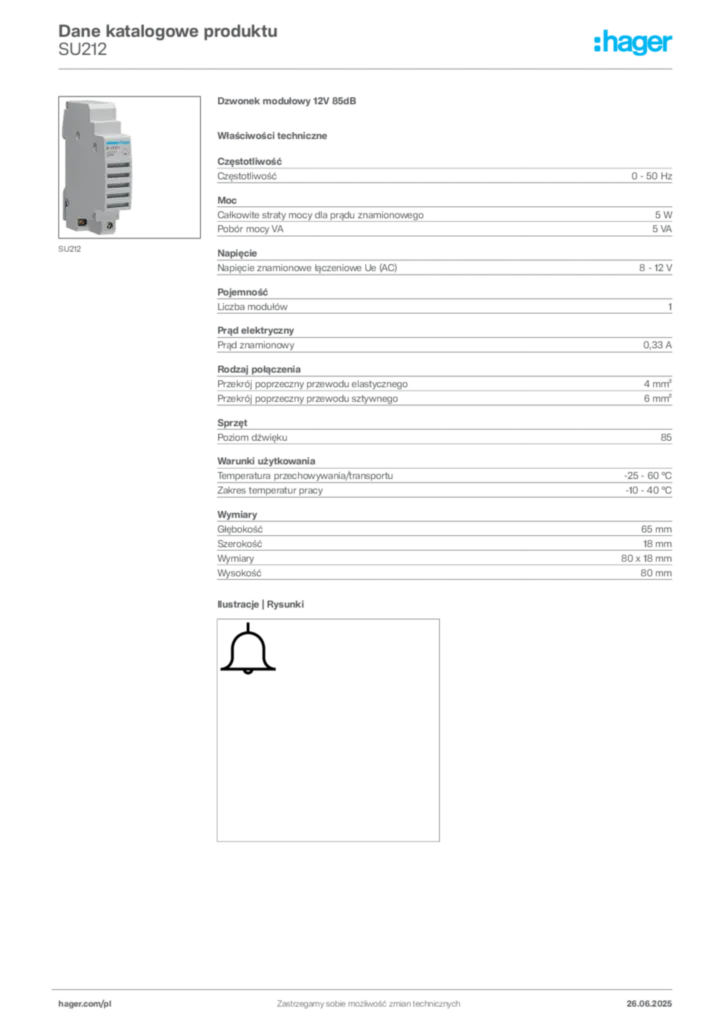 Zdjęcie Hager Karta katalogowa SU212 | Hager Polska