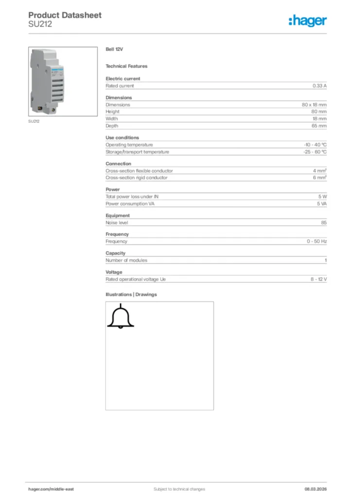 Image Hager Product data sheet SU212  | Hager