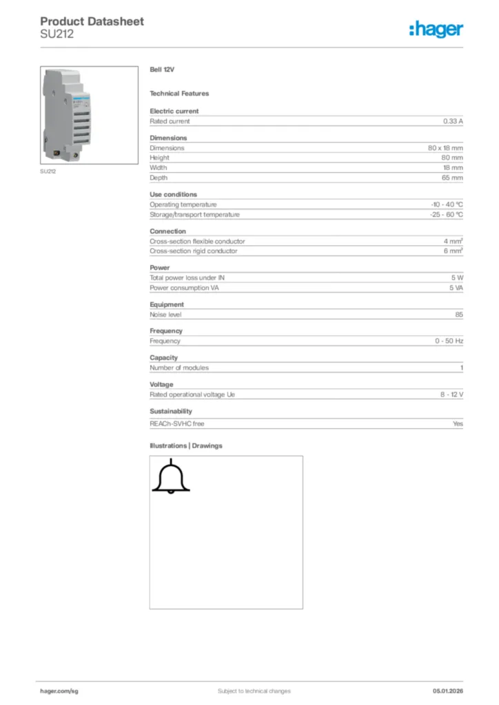 Image Hager Product data sheet SU212  | Hager