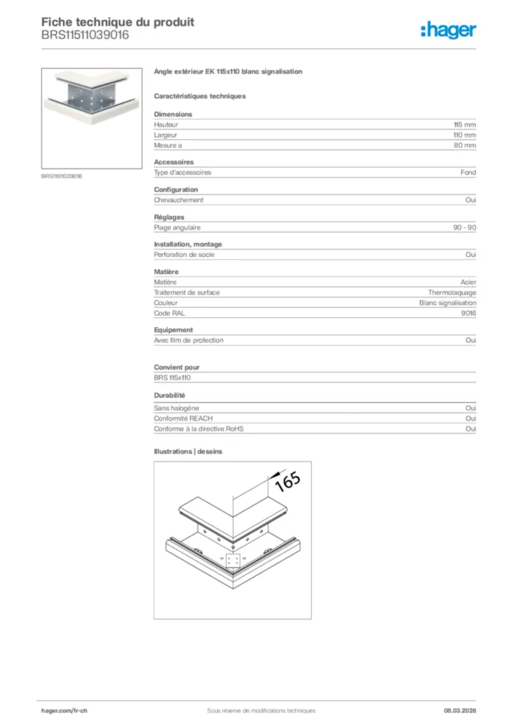 Image Hager Fiche technique du produit BRS11511039016 | Hager Suisse