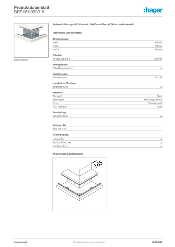 Bild Hager Produktdatenblatt BRS11511039016 | Hager Deutschland